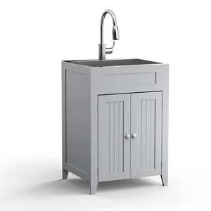 Laundry Stainless Steel Sink with Pull-Out Sprayer Faucet & Basket Strainer Grey - Picture 1 of 8