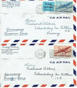 2 Briefe von USA in Russian Zone Air Mail Luftpost Sachsen 1946 - Picture 1 of 2