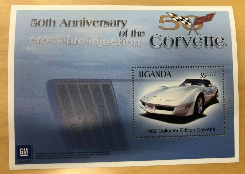 Uganda 2003 - CORVETTE CENTENARY - Hoja de recuerdo (Scott #1820) - MNH Foto 1 de 1
