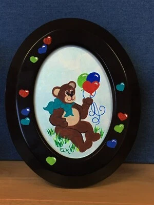 Pintura PERSONALIZADA Oso de Peluche con Arco Aqua, Globos, Corazones, Nombre Añadido GRATIS  Foto 1 de 2