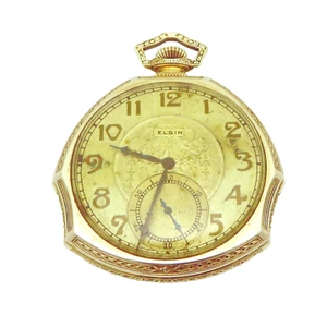 Orologio da Tasca Vintage Elgin Oro 14K Riempito 12S 15J Rottami Recupero/Riparazione 64,7g - Foto 1 di 8