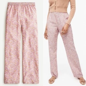 J.CREW Size 2 100% Silk pull-on pant in beach paisley PINK Style AY899 $168 - Picture 1 of 9
