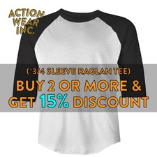 SHAKA MENS PLAIN BASEBALL T SHIRT 3/4 SLEEVE CASUAL RAGLAN TEE ACTIVE HIP HOP