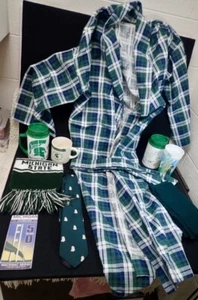 lot of vintage MSU Spartans Fan Gear & Memorabilia Bath Robe Scarfs Tie Mugs Cup - Picture 1 of 9