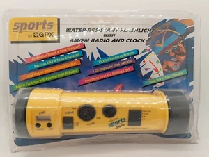GPX Sports AM FM Radio & Clock Water Resist Flashlight Emergency Portable Yellow - Picture 1 of 5