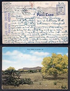 USA WW2 1944 Yuma Arizona RED CROSS CANTEEN Soldier's Postcard to Baltimore