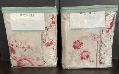 2 Sets! Waverly Garden Room Vintage Rose Twin Fitted Flat Pillow Case Sheets NIP - Image 1 of 4