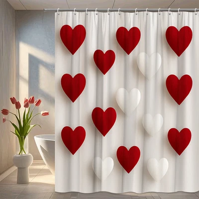 Cortina de Ducha Corazón Rojo y Blanco para Decoración de San Valentín Foto 1 de 4