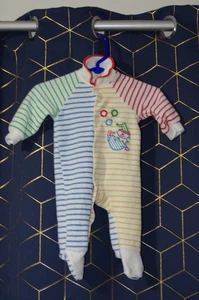 Vtg Baby Carter's Sleeper Primary Colors Striped Embroidered Clown EUC Circus - Picture 1 of 4