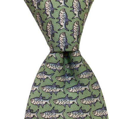 VINEYARD VINES Boys/Youth 100% Silk Necktie Designer Animal FISH Green/Blue EUC - Image 1 of 3