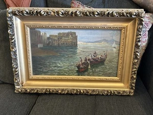 "Antigua pintura al óleo artista italiano Eugene Manzo años 20 30 óleo sobre lienzo 24""x17""" - Imagen 1 de 11