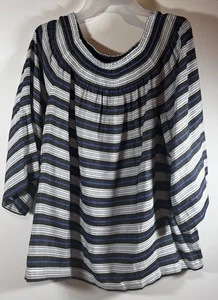 J. Jill Women's Linen Blend Smocked Ruffle 3/4 Sleeve Off the Shoulder Top L - Picture 1 of 7