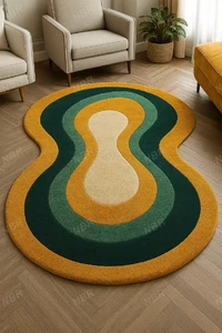 Modern Abstract Hand Tufted Wool Rug – Irregular Shape Carpet for Living Room - Picture 1 of 6