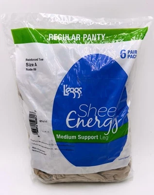 L'eggs Sheer Energy Medium Support Leg Regular Pantyhose RT 6 Pack Size A Nude - Image 1 of 2