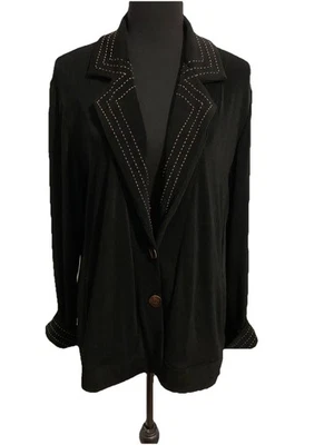 Chicos Travelers Size 2 Womens Large Jacket Slinky Black Two Button Long Sleeves - Image 1 of 4