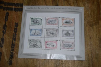 1998 Bi-Color Re-Issue Trans-Mississippi Stamp Sheet Vintage US Stamp Designs - Image 1 of 4