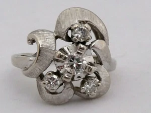 Art Deco Diamond Ring 14k WG Antique Ribbon 0.43TCW VS1-2/G MR Rare Circa 1950's - Picture 1 of 12