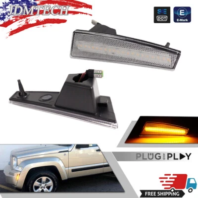 For 08-12 Jeep Liberty Clear Amber LED Front Fender Side Marker Signal Lights 2X - Image 1 of 4