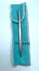 Tiffany & Co Sterling Silver Ladies Ball Point Pen w  Pouch 4-5/8” Vintage - Picture 1 of 4