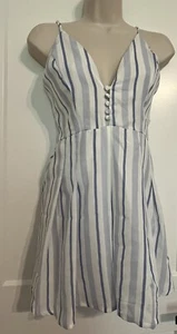 Favlux Fashion Blue & White Stripes Lined Summer Romper Jumpsuit Shorts L - Picture 1 of 11