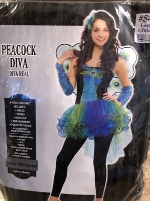 Fantasia feminina sexy Halloween fada pavão diva asas meia-calça vestido júnior médio - Imagem 1 de 3