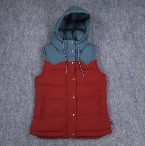 Patagonia Vest Womens Small Red Gray Bivy Hooded Duck Down Full Zip Mushrooms - Picture 1 of 12