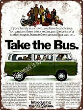 1977 Volkswagen VW Green Bus van crowded family Metal Sign 9x12" A417