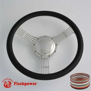 Volantes Billet 15,5"" Banjo Negro Medio Envoltura Restauración Chevy Ford Mopar - Imagen 1 de 11