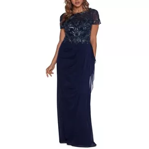 Xscape Damen marineblau Perlen drapiert formelles Abendkleid Kleid GR. 8 NEU VERZIERT - Bild 1 von 2