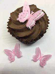 12 vorgeschnittene rosa weiß dreilagige 3D essbare Oblate Papier Schmetterling Kuchen Topper - Bild 1 von 4