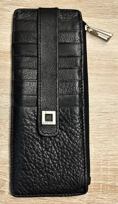 Cartera para tarjetas de crédito Lodis de cuero negro de segunda mano con herrajes plateados, cremallera. Foto 1 de 4