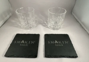 Juego de 2 vasos de whisky y posavasos de piedra Smokin’ Hooch Low Ball NUEVO - Imagen 1 de 13