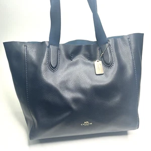 NUOVA borsa a tracolla trendy Coach pelle ciottolata derby tote bag borsetta blu notte - Foto 1 di 11