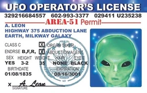 Area 51,Alien  Drivers License 3.4” X  2.2” Laminated ID Card. - Picture 1 of 2