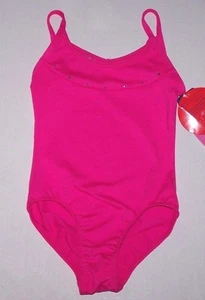 Danskin Freestyle Leotard Bodysuit Camisole Rhinestone Studs Hot Pink New Girl - Picture 1 of 8