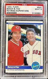 PSA 9 - 1984 Fleer Retiring Superstars BENCH & YAZ #640 MLB HOF Red Sox Reds