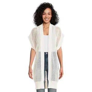 Time & Tru Women's Crochet Layering Duster Shawl Cover White Size L/XL FREE SHIP - Picture 1 of 4