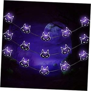 Luci stringhe di Halloween a batteria 16,4 piedi 50 LED luce gatto nera - Foto 1 di 8