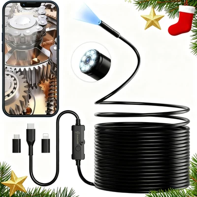 Бороскопическая камера 1920P высокой четкости с 8 светодиодами, эндоскопическая камера 16,4 фута со светом - Изображение 1 из 4