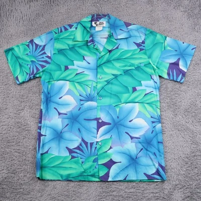 Vintage Hilo Hattie Hawaiian Shirt Mens Medium Floral Blue Green Cotton RN 37145 - Image 1 of 4
