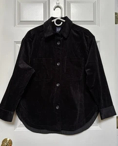 GAP WOMEN'S CORDUROY SHACKET BLACK SHIRT SIZE MP BUTTON DOWN TWO POCKETS - Picture 1 of 6