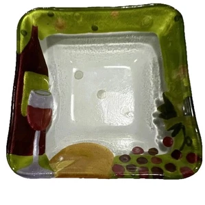 Glas Quadratisch Schale Teller Servieren Handbemalt Wein Flasche Home Tisch Dekor 5" - Bild 1 von 7