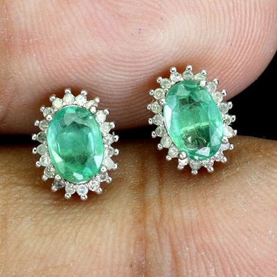 Pendientes de plata de ley 925 esmeralda ovalada 6x4 mm diamantes 40 piezas joyas de piedras preciosas Foto 1 de 4