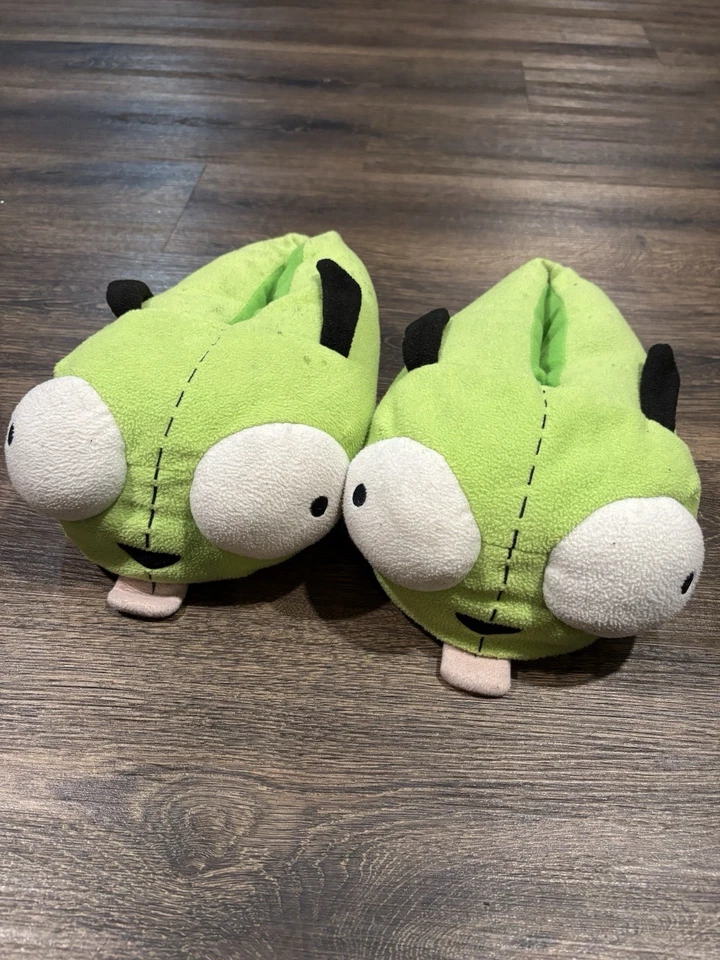 Nickelodeon Invader Zim 罕见复古 Y2K 长毛绒女孩卡通 Peomo 拖鞋幻灯片 — 第 1/4 张图片