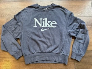 Nike Sudadera Recortada Terciopelo Spellout Mujer M Azul Marino Claro - Imagen 1 de 6