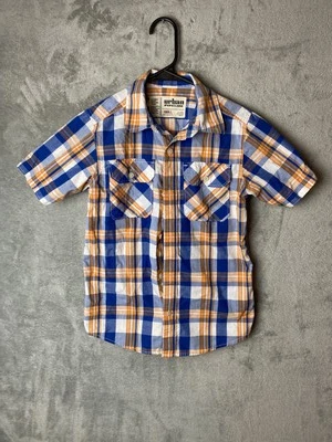 Camisa Urban Pipeline para niños pequeña a cuadros manga corta azul naranja Foto 1 de 4