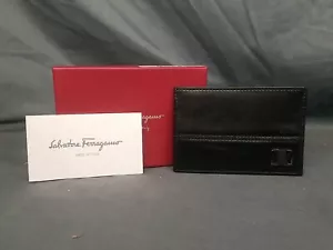 Salvatore Ferragamo Leather Card Case Wallet Black Nero Calf 66-9818 NEW IN BOX! - Picture 1 of 10