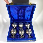 1960s Silver Plate Etched Cordial Goblets in Blue Velvet Box Set of 6