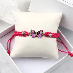 Pink Butterfly Braided String Bracelet. Pura Vida Style, Boho Beach Fashion. - Picture 1 of 2