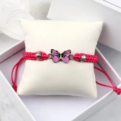 Pink Butterfly Braided String Bracelet.  Pura Vida Style, Boho Beach Fashion. - Image 1 of 2